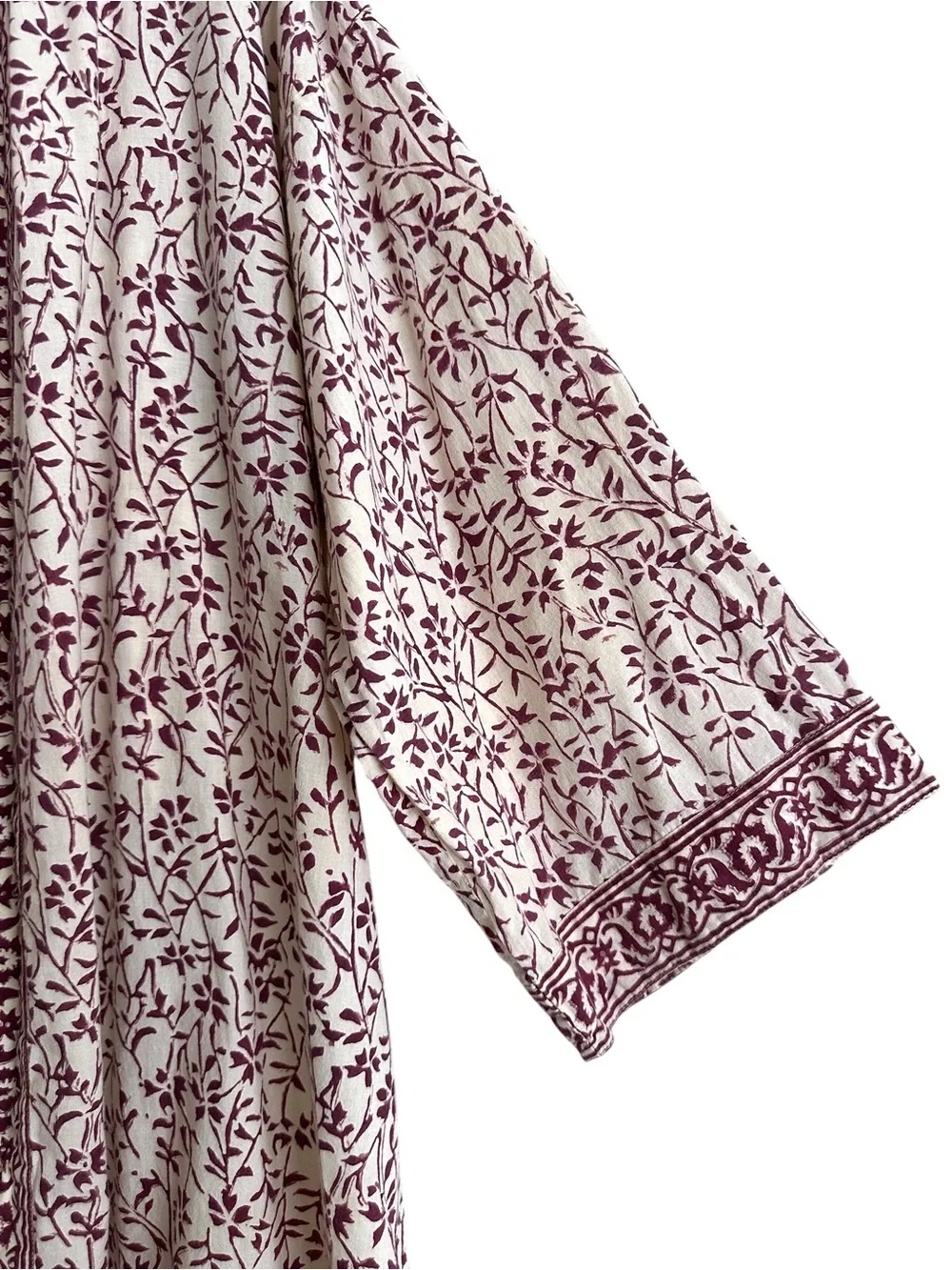 ANOKHI Cotton Block Print Kimono Robe Free Size Boho Burgundy Floral Loungewear